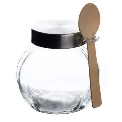 Frasco Vidrio Redondo Cuchara Bambú